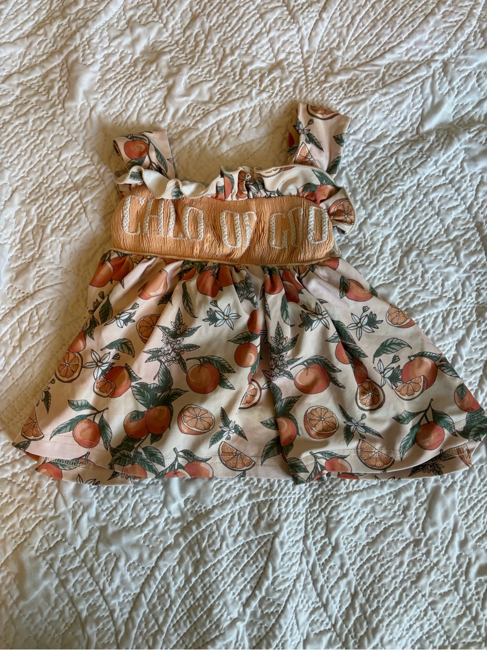 Smocked Child of God Orange 🍊 Print Tank Adjustable Straps Ada Bee Smocking Co.